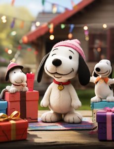 Default Snoopy celebrating his birthday with friends in a vibr 0